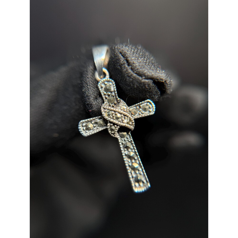 Vintage RD 925 Sterling Silver Marcasite Cross Pendant 1.25"